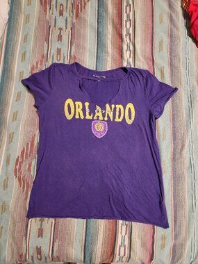 Womens Orlando City Soccer V-neck Cutout Shirt- SIZE LARGE